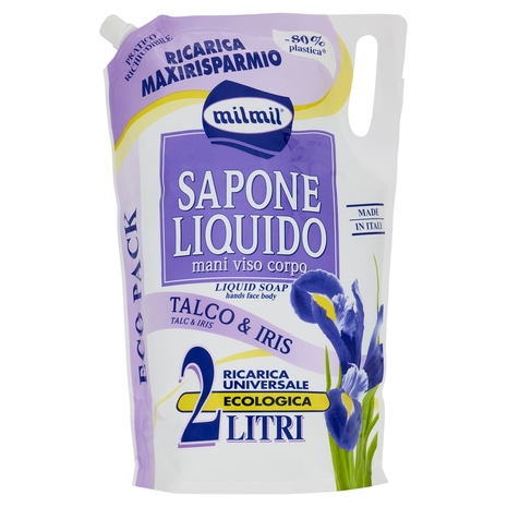 milmil Sapone Liquido Talco & Iris Ricarica Universale Ecologica 2 Litri